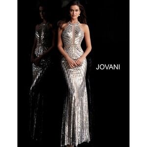 Jovani Silver and Gold Maxi Dress